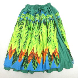 g■フラダンス用■パウスカート ハンドメイド フリーサイズ ハワイアン■緑/LADIES/96【中古】■