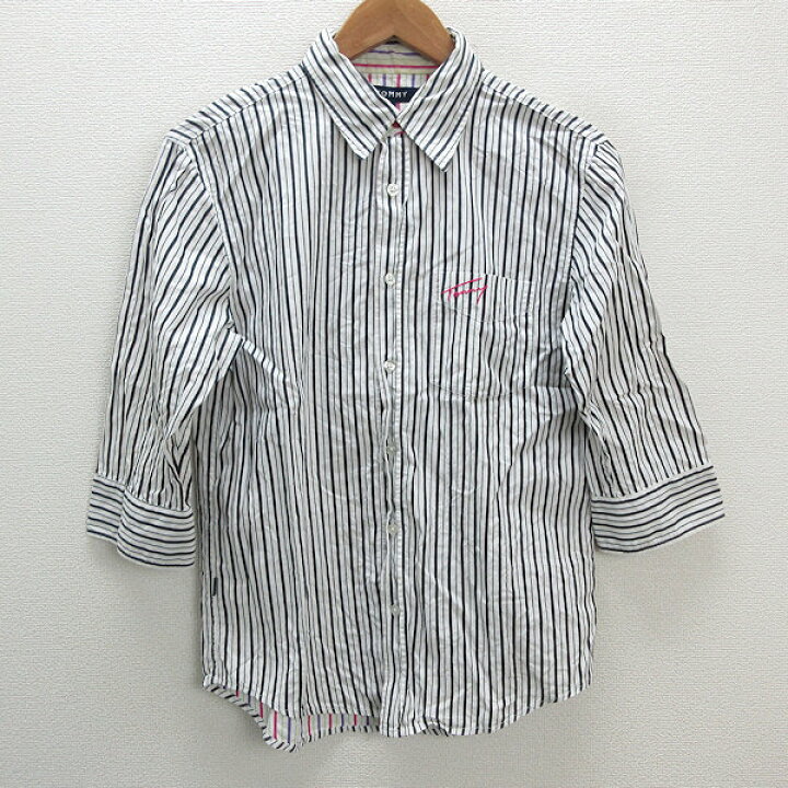 楽天市場】a□トミー/TOMMY HILFIGER ストライプ柄 七分袖シャツ【M 