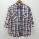 g■シュガーケーン/SUGAR CANE 七分袖シャツ/チェック柄【M】ピンク紺系/men's/55【中古】■