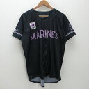 K■千葉ロッテマリーンズ/MARINES 応援ユニフォーム 野球【F】黒/MENS■9【中古】