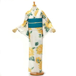 浴衣 撫松庵 ゆかた ブランド 女性 単品 東レ クールでドライな素材セオアルファ使用 日本製 向日葵 生成り