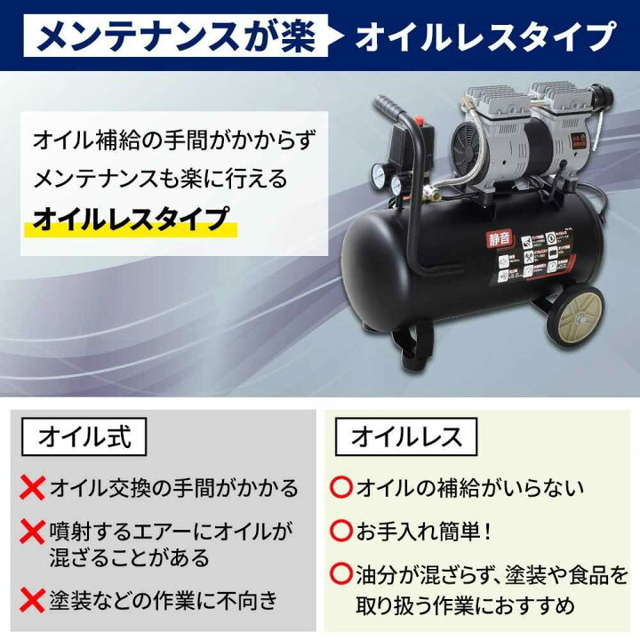 楽天市場】【お買得セット】 静音オイルレスコンプレッサー39L(YK-39L 