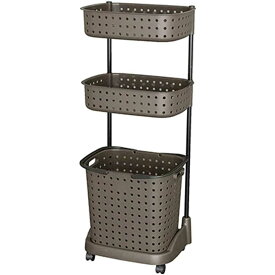 JEJアステージ レクエア ランドリーバスケット3段 幅45×奥行35×高さ109cm [洗濯カゴ 洗濯物 キャスター付き] ダークブラウン [お客様組立品]