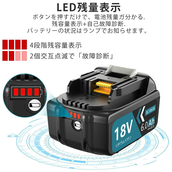 楽天市場】マキタ BL1860B バッテリー 互換 1個 + DC18RC 充電器 互換 