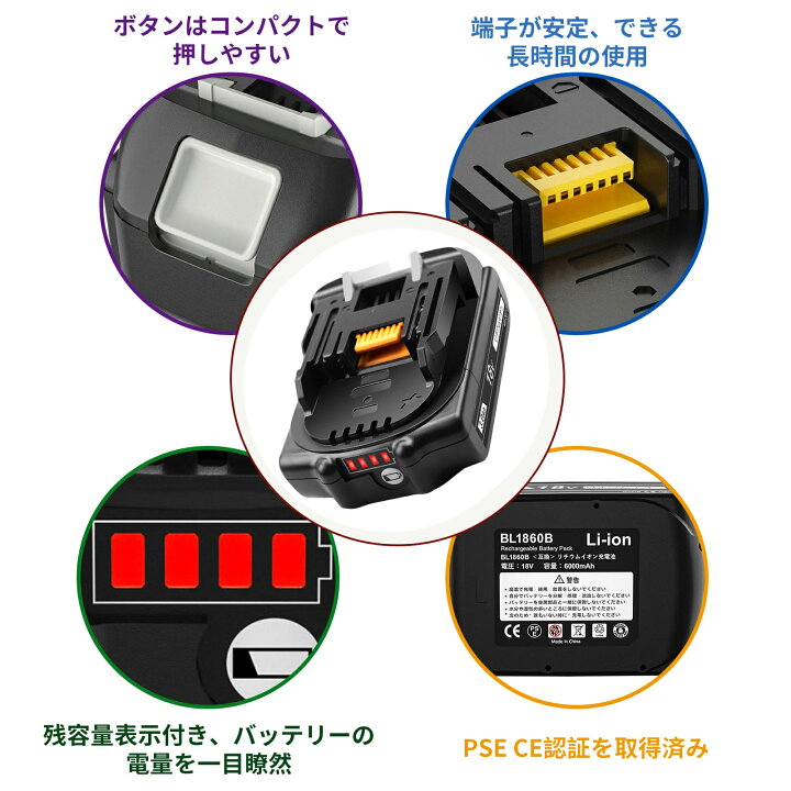 楽天市場】【1年保証】マキタ 18V バッテリー 互換 2個セット BL1830B 
