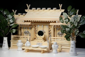 鳳凰三社シルバー金具・大 ■ 屋根違い ■ 銀風三社 鳳凰の彫刻 特大型 ■ 金文字神具 神棚セット 神棚 神具 仏具 盆提灯 やまこう 山幸