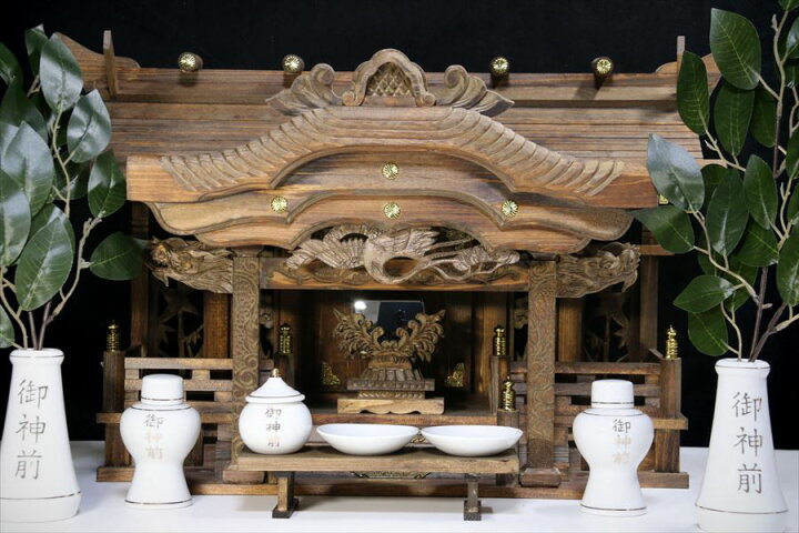 ☆黄金龍の豪華彫刻が美しい飾り棚☆木製☆骨董ヴィンテージ家具 