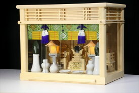 美しい箱宮■ 三面ガラス宮 御簾付 ■檜葉材の神棚■壁掛け 中型 16号 灯籠付 神棚セット （お社本体）高さ39cm×幅48cm×奥行き32cm 神棚 神具 仏具 盆提灯 やまこう 山幸