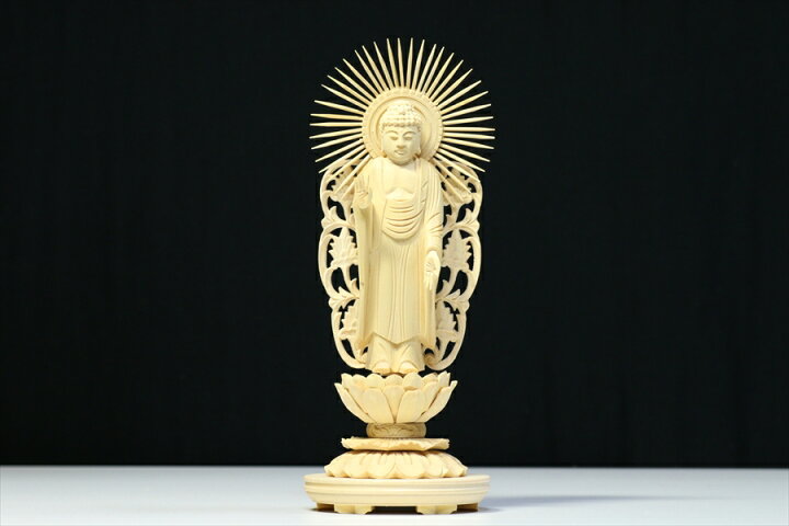 楽天市場】仏像 □ 3寸 □ 阿弥陀如来立像 蓮華座 丸台 白木 浄土真宗 