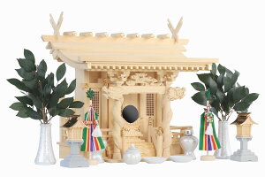 神棚セット 風神雷神龍神 宿る神々 真榊 銀ちりめん神具セット LED灯篭 雄大 一社 檜葉製 神棚 神具 仏具 盆提灯 やまこう 山幸