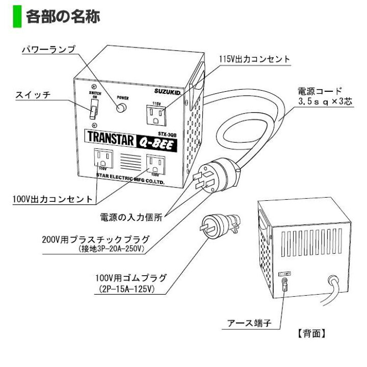 楽天市場】スズキッド (SUZUKID) 昇圧・降圧兼用ポータブル変圧器 