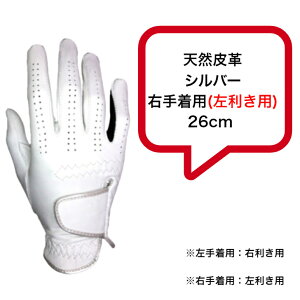 メンズ 天然皮革 ゴルフグローブ シルバー 右手着用 (左利き用)レフティー21cm〜26cm練習用の手袋ならこれがおススメ!シンプルな無印デザイン父の日敬老の日贈り物プレゼント