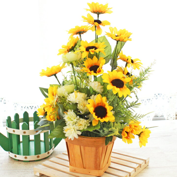楽天市場 ひまわり 造花 ひまわりのかごアレンジ シルクフラワー 造花 ヒマワリ 向日葵 Ct触媒 光触媒 シルクフラワーの山久