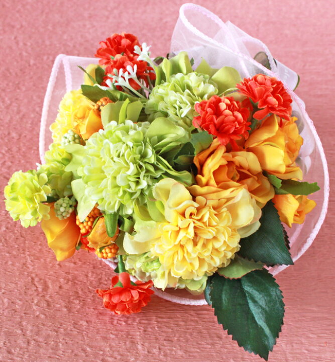 楽天市場 造花 ローズとスカビオサのミニ花束とハートのかごアレンジ バレンタイン シルクフラワー お花 Ct触媒 光触媒 Arg シルクフラワーの山久