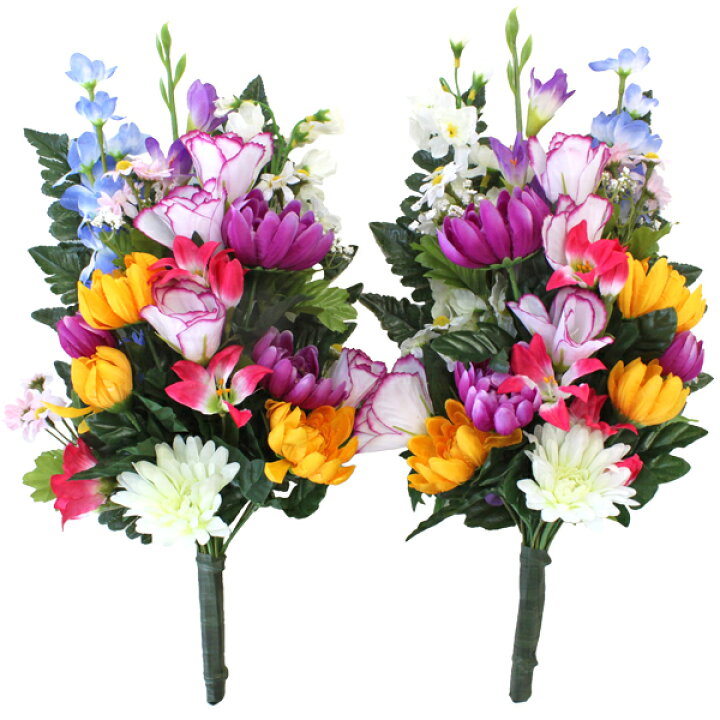 楽天市場 造花 仏花 グラジオラスと菊の花束一対 Ct触媒 光触媒 造花 シルクフラワー お彼岸 お盆 お仏壇 仏花 お墓 花 お供え 山久 シルクフラワーの山久