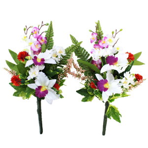 楽天市場 造花 仏花 ミニ胡蝶蘭とカトレアの花束一対 Ct触媒 造花 シルクフラワー お彼岸 お盆 お仏壇 仏花 お墓 花 お供え シルクフラワーの山久
