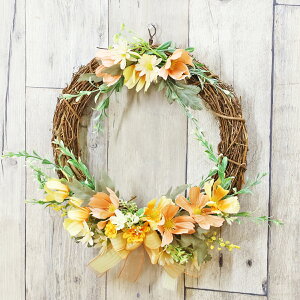 造花 秋風きらめくコスモスのリースアレンジ 秋のアレンジ シルクフラワー CT触媒 光触媒 フラワーアレンジ インテリア フラワーアレンジメント arg