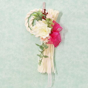 造花 アマリリスのホワイトカラーのしめ縄飾りのアレンジ 玄関飾り お正月飾り 玄関 ドア お正月 シルクフラワー 壁掛け CT触媒 光触媒