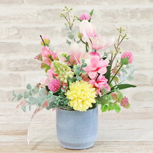 造花 桃やランなどの春色アレンジ シルクフラワー 梅春物 蘭 もも モモ CT触媒 光触媒 フラワーアレンジ インテリア フラワーアレンジメント arg