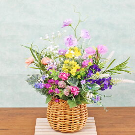 造花 スイートピーと菜の花のカゴアレンジ シルクフラワー 梅春物 CT触媒 光触媒 フラワーアレンジ インテリア フラワーアレンジメント arg