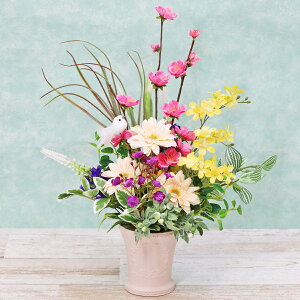 造花 桃とミニガーベラのアレンジ シルクフラワー もも モモ CT触媒 光触媒 フラワーアレンジメント インテリア arg