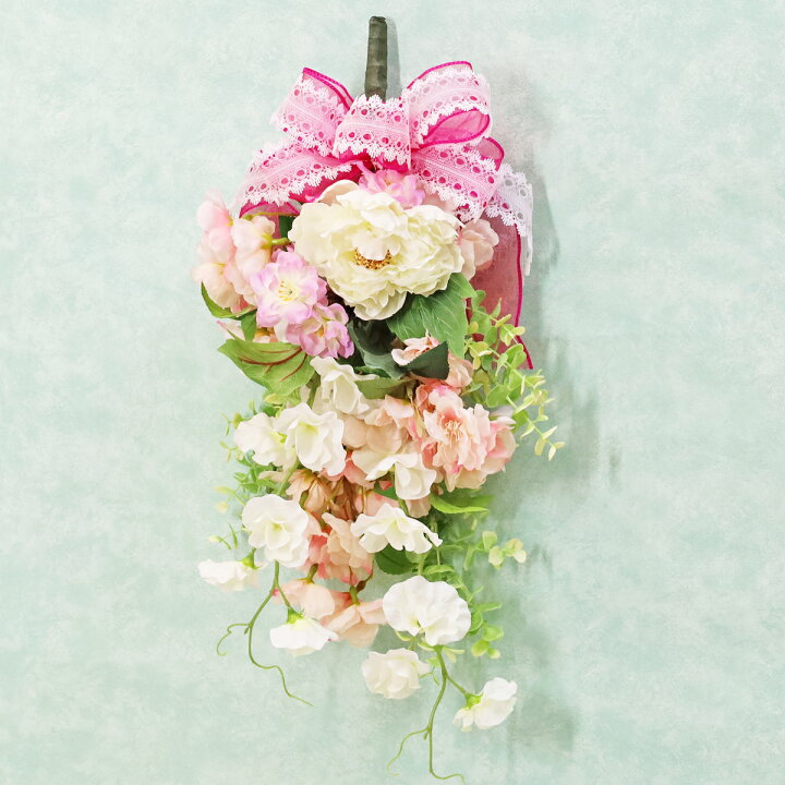 楽天市場】造花 ふんわりとした桜とスイートピーのスワッグアレンジ 