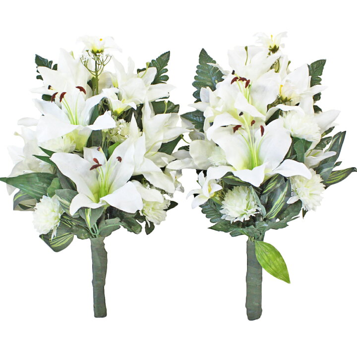 楽天市場】造花 仏花 清楚なホワイトのユリの花束 一対 ゆり リリー CT  