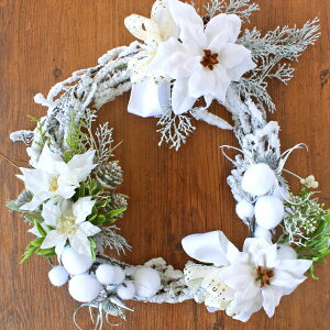 アウトレット 造花 降り積もった雪が幻想的なホワイトクリスマスリース クリスマス シルクフラワー CT触媒 光触媒 アレンジ フラワーアレンジ インテリア フラワーアレンジメント arg