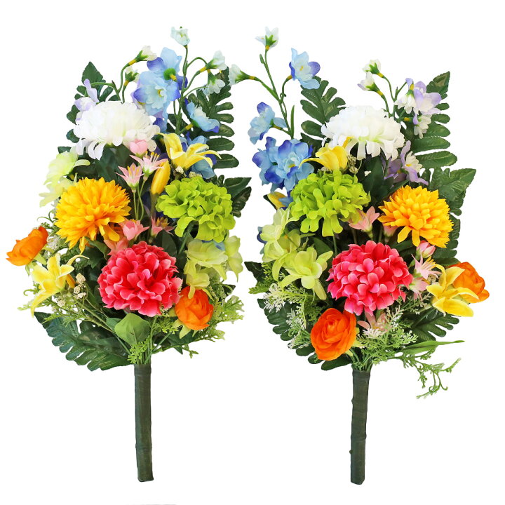 楽天市場】造花 仏花 カラフルダリアとオダマキの花束 一対 CT触媒 