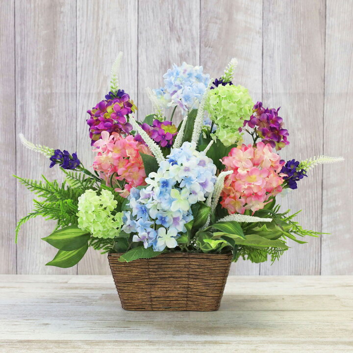 楽天市場】造花 アジサイの花かごアレンジ シルクフラワー CT触媒 