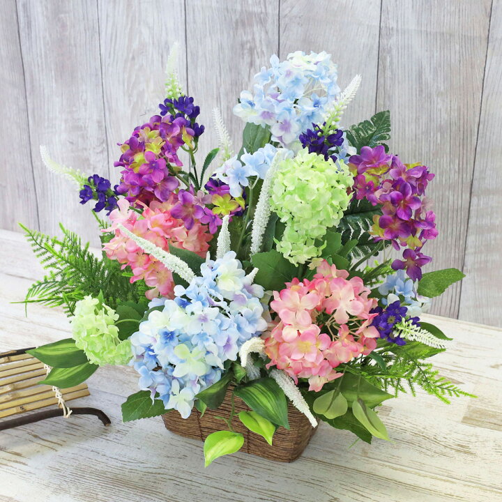 楽天市場】造花 アジサイの花かごアレンジ シルクフラワー CT触媒 