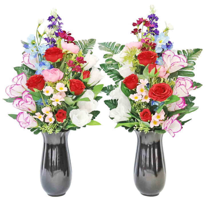楽天市場】造花 仏花 棘なしバラとトルコキキョウの花束一対 薔薇 CT 