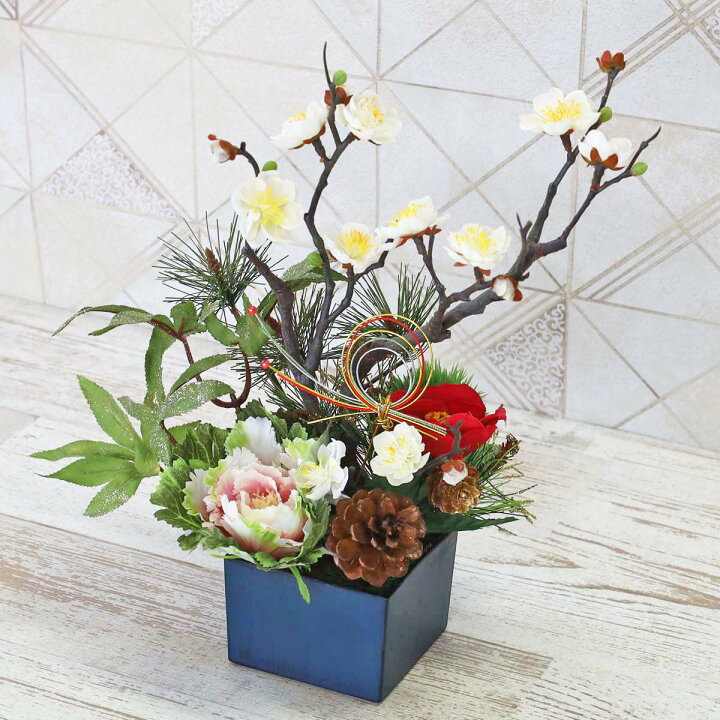 楽天市場】正月 アレンジ 造花 2色から選べる 梅の花や松と葉牡丹を 