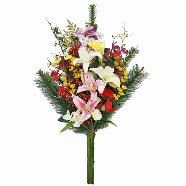 楽天市場】造花 仏花 胡蝶蘭やユリのお正月の花束 一本 お正月 シルク 