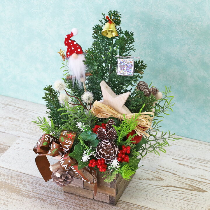 楽天市場】造花 木製の器に入ったクリスマスツリーアレンジ クリスマス  