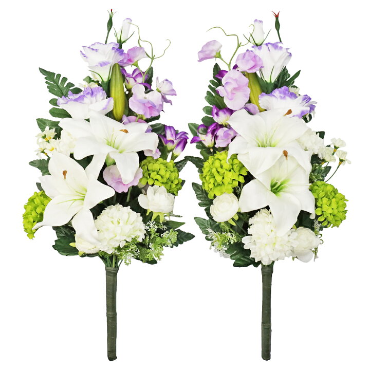 楽天市場】造花 仏花 上品なカサブランカと藤色トルコキキョウの花束 
