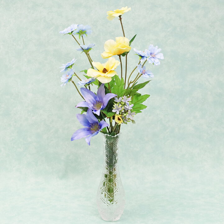 楽天市場】造花 テッセンとポピーのガラスの花器に入ったマジカル  