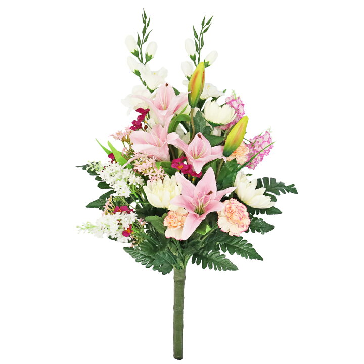 楽天市場】造花 仏花 ピンクのかのこユリと菊の仏様の大きな花束 一本  