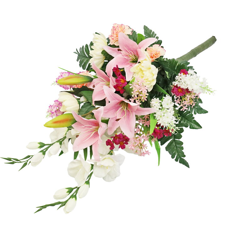 楽天市場】造花 仏花 ピンクのかのこユリと菊の仏様の大きな花束 一本  