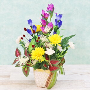 造花 秋に咲く2色のりんどうの可愛らしいアレンジ 秋のアレンジ シルクフラワー リンドウ CT触媒 光触媒 フラワーアレンジ インテリア フラワーアレンジメント arg