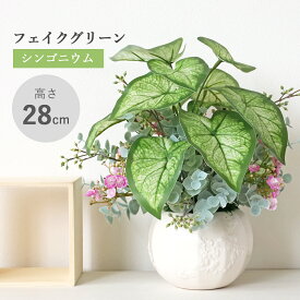 造花 観葉植物 フェイク シンゴニウムとユーカリの鉢植え 28cm フェイクグリーン リアル インテリア 光触媒 CT触媒 シルクフラワー インテリアグリーン mgr