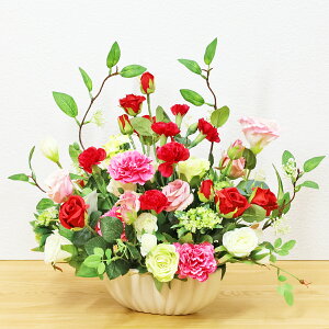 造花 カーネーション ローズとカーネーションのおしゃれなアレンジ 花 枯れない花 プレゼント ギフト メッセージカード バラ 薔薇 赤 CT触媒 シルクフラワー フラワーアレンジメント
