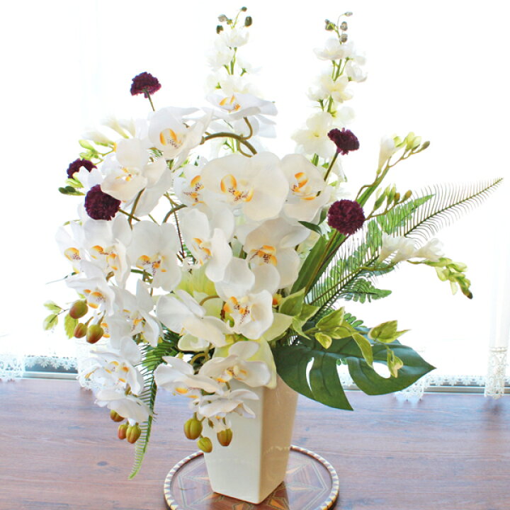 楽天市場】造花 仏花 胡蝶蘭とユリのミントグリーンのアレンジ リリー 