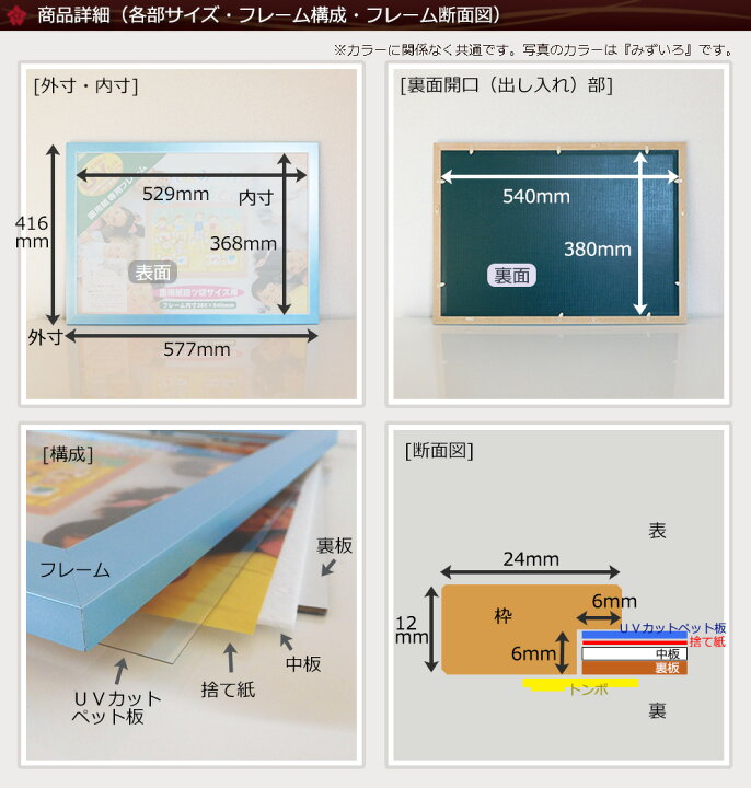 楽天市場 画用紙フレーム四ツ切 木製 Uvカットペット板仕様 額縁 ポスター額縁 木製フレーム 岐阜の木工屋