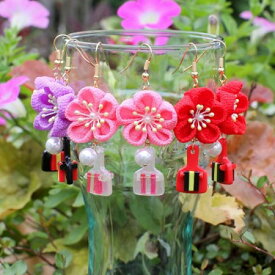 【イヤリング/ピアス 和の華 プチ鳴子付 2個で1セット】ハンドメイド よさこい ソーラン アクセサリー 高知 祭り