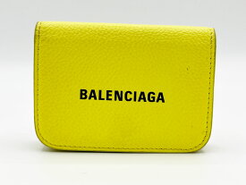 BALENCIAGA バレンシアガ CASH MINI WALLET キャッシュ ミニウォレット 3つ折り 財布 レザー イエロー 593813 【中古】