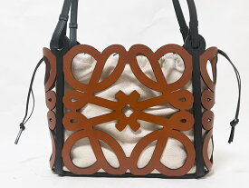 LOEWE ロエベ アナグラム カットアウト トートバッグ ショルダーバッグ ブラウン ブラック レザー 美品【中古】
