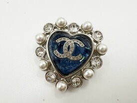 CHANEL シャネル ブローチ ハート ココマーク パール ストラス ブルー B25 P ABF513 超美品【中古】