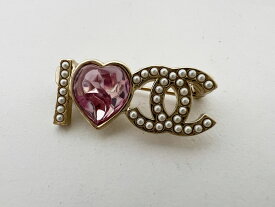 CHANEL シャネル ブローチ ピン ハート COCO ココマーク ストーン パール ピンク ゴールド B22 B 超美品【中古】