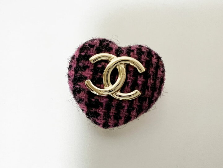 楽天市場】CHANEL シャネル ブローチ ピン ハート ツイード ゴールド 